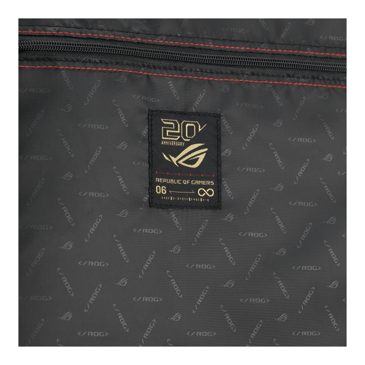 ROG 20 edition tag in the ROG SLASH Hard-Case Luggage Edition 20