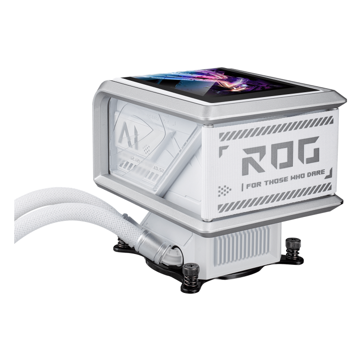 Side view of the pump head showing the cable connection points, the curved screen edge, and the premium metallic trim. 