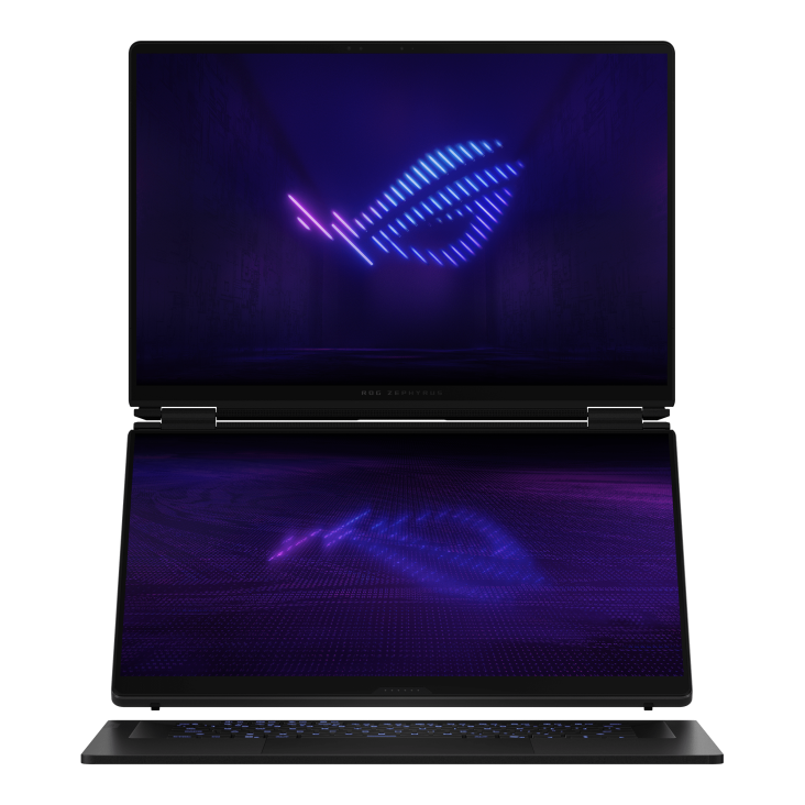 02_ROG Zephyrus DUO 16 (2026) with two vertical screens and illuminated keyboard