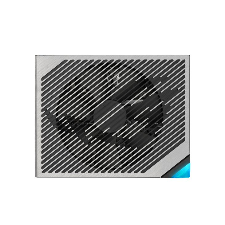 ROG Thor 1200W Platinum III with ROG Equalizer top side focuses on fan