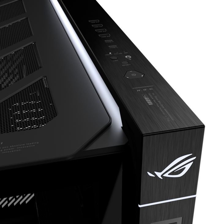 ROG Cronox Dual TG Black top panel with ambient lighting highlighted