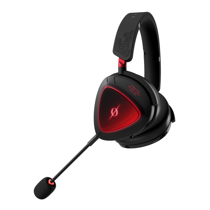 gaming headset - side view with boom microphone mute indicator light glowing red