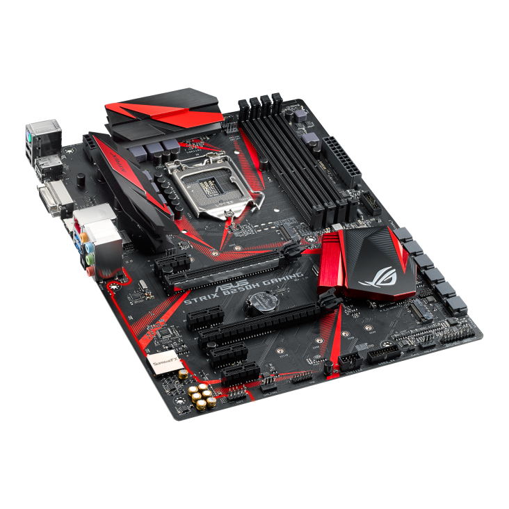 ROG STRIX B250H GAMING top and angled view from left