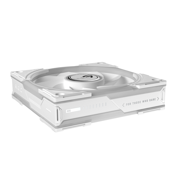 ROG Eurux GR120 ARGB Fan reverse blade White side angle view with ROG pattern