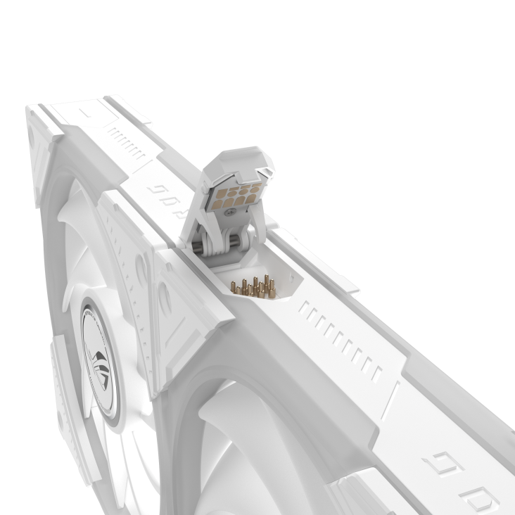 Highlight of ROG Eurux GR120 ARGB Fan reverse blade patented daisy-chain connectors