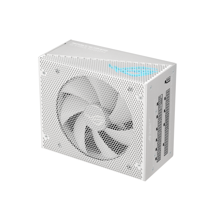 Front-top angle of ROG Strix 1000W Gold Aura Snow Edition