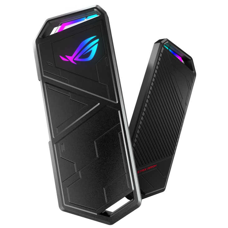 ROG Strix Arion front and back view, with AURA lighting