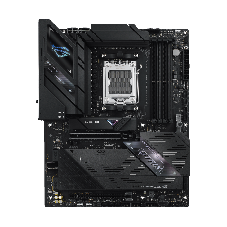 Top-down full view of ROG Strix B850-F Gaming WiFi 7 Neo motherboard