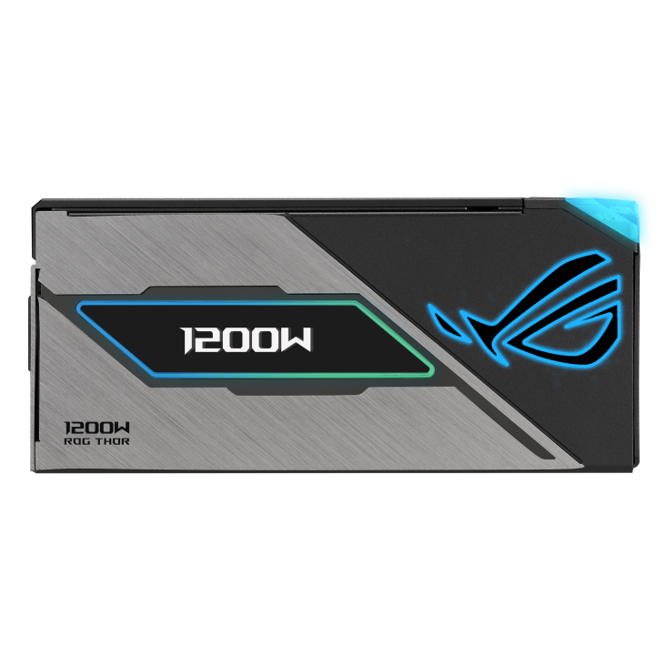 ROG Thor 1200W Platinum III with ROG Equalizer right side with magnetic OLED display showing 1200W