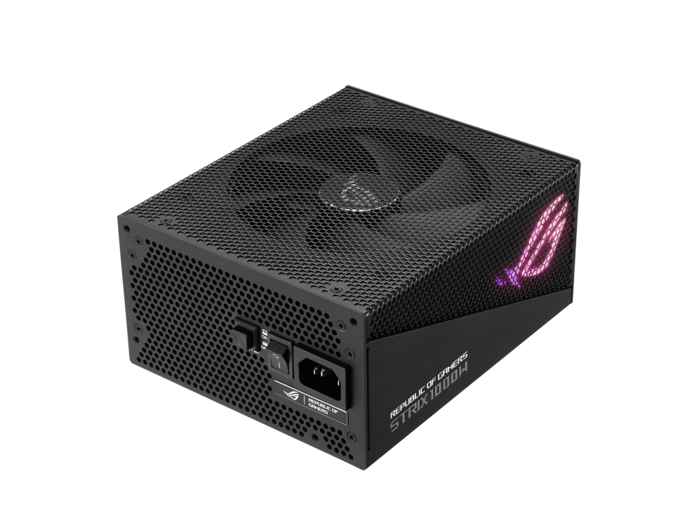 Rear-side angle of ROG Strix 1000W Gold Aura Edition