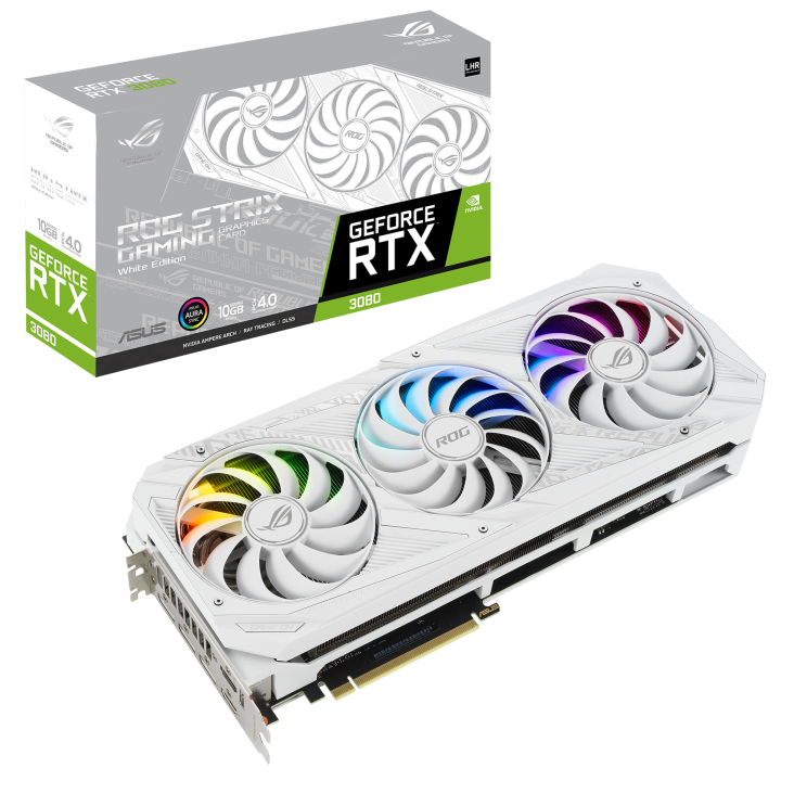 ROG-STRIX-RTX3080-10G-WHITE-V2 graphics card and packaging