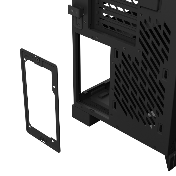 A detachable PSU bracket on the rear of the ROG Cronox