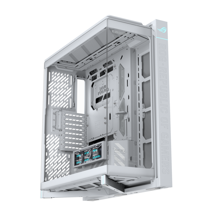 ROG Cronox Dual TG White angled bottom-up view