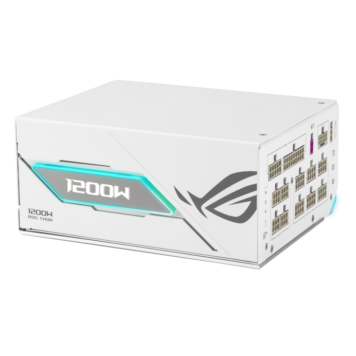 ROG Thor 1200W Platinum III White Edition with ROG Equalizer fan down with top-down angle