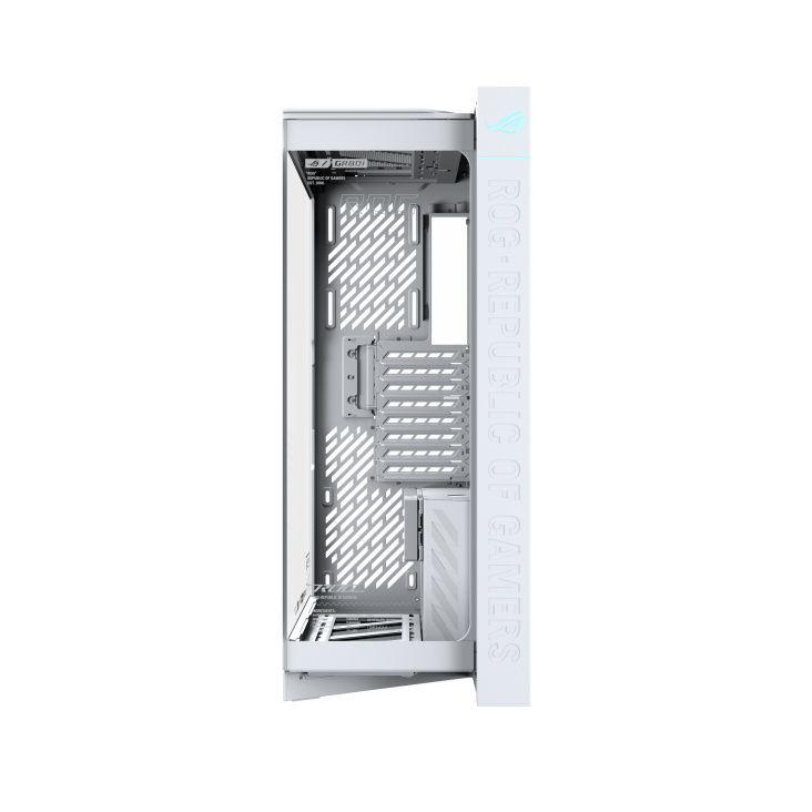 Front view of ROG Cronox Dual TG White with aluminum frame highlighted
