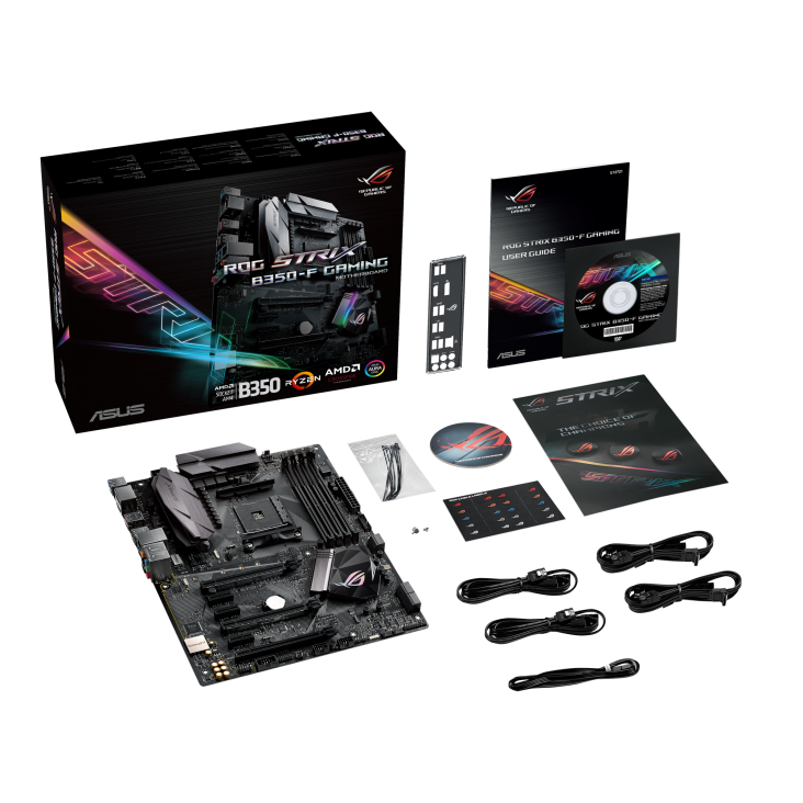 ROG STRIX B350-F GAMING top view with what’s inside the box