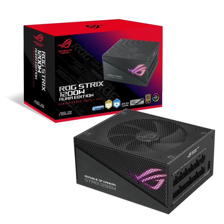 ROG Strix 1200W Gold Aura Edition and its colorbox