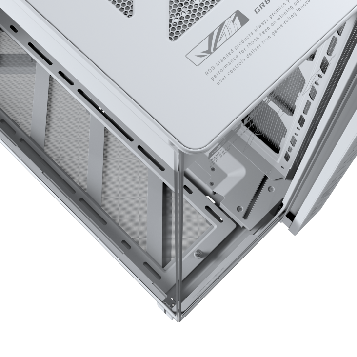 Top corner detail of ROG Cronox Dual TG White with ROG branding