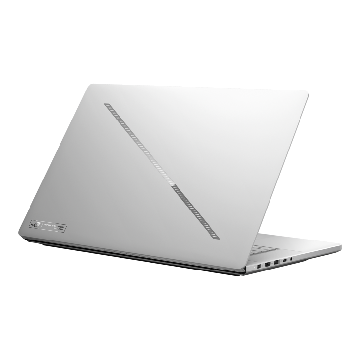 12_2026 Zephyrus G16 Off center view of the rear of the Zephyrus G16, with emphasis on the Slash Lighting