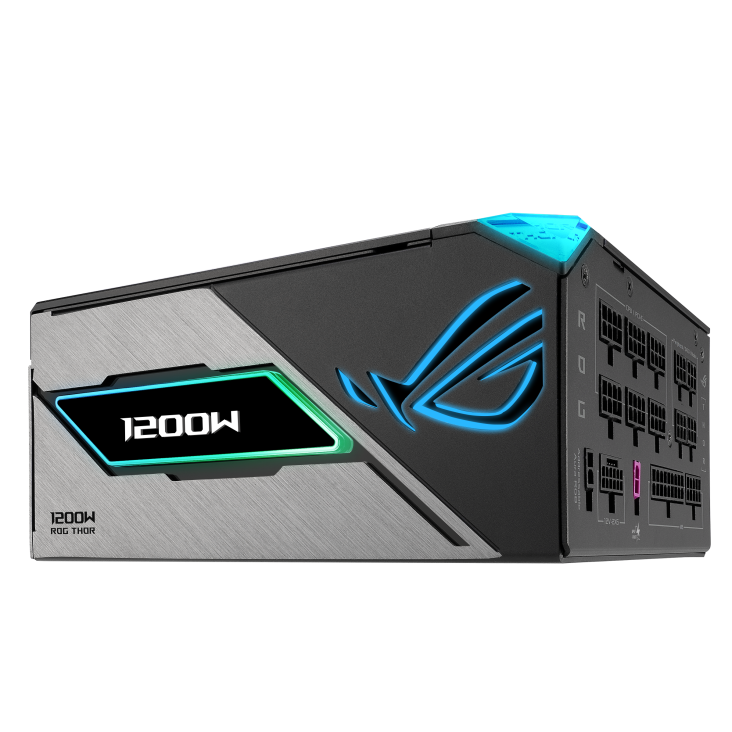 ROG Thor 1200W Platinum III with ROG Equalizer hero angle with front side focus