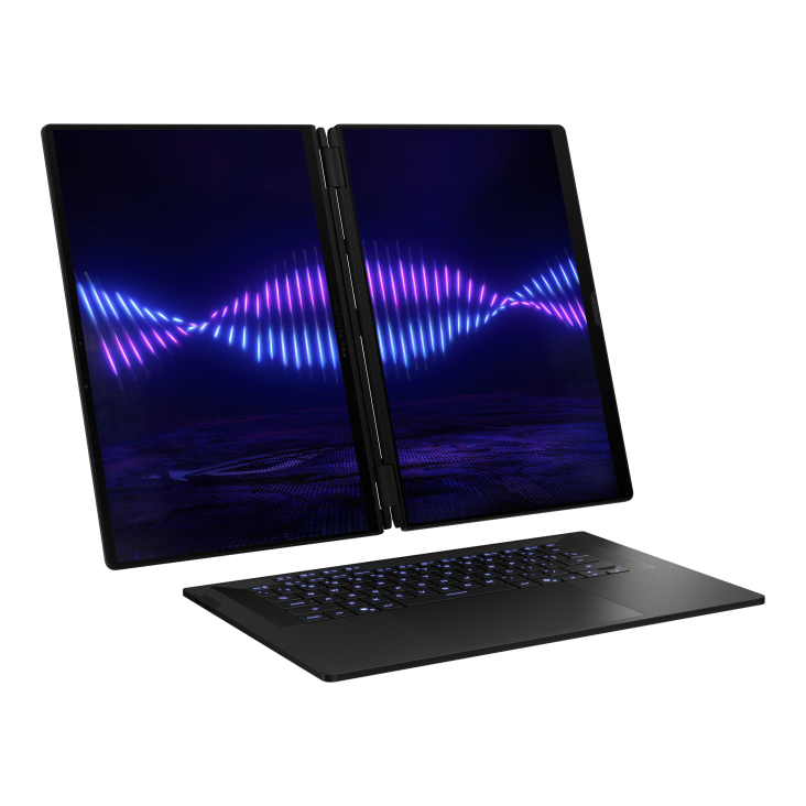 13_Right side of Dual-screen ROG Zephyrus DUO 16 (2026) displaying a vibrant neon graphic