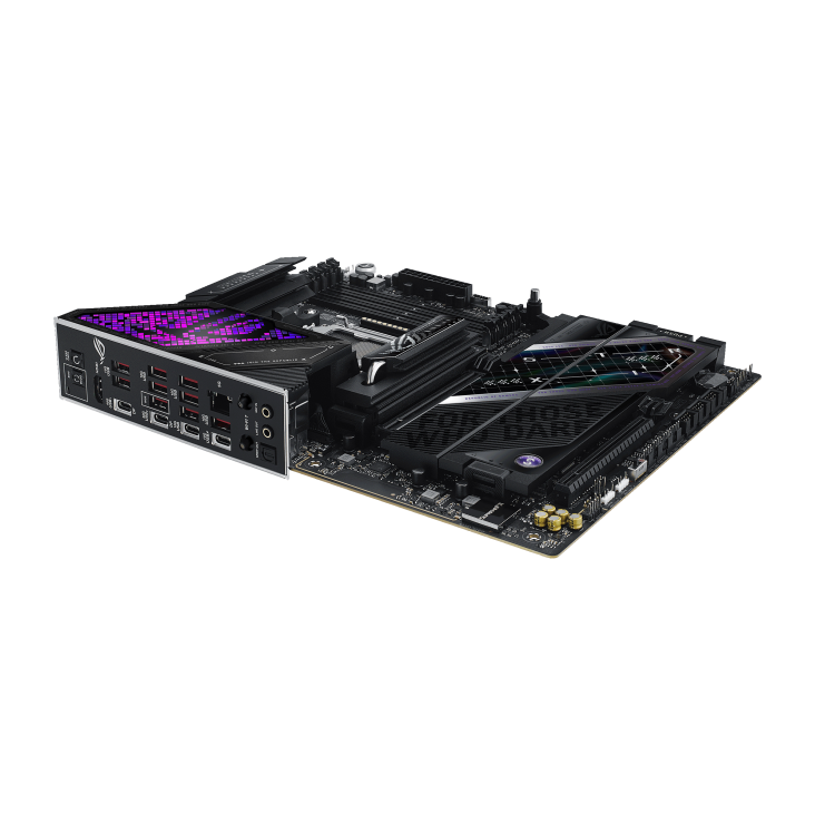 ROG STRIX X870E-E GAMING WIFI7 NEO lie flat, viewed from the I/O ports side