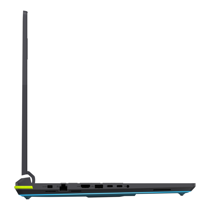 ROG Strix G18 (2026) underside reveals dynamic RGB lighting, intricate ventilation grilles, and sleek, powerful gaming aesthetics.