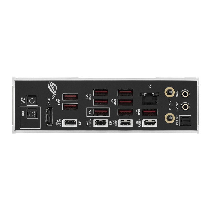 ROG STRIX X870E-E GAMING WIFI7 NEO I/O ports closeup