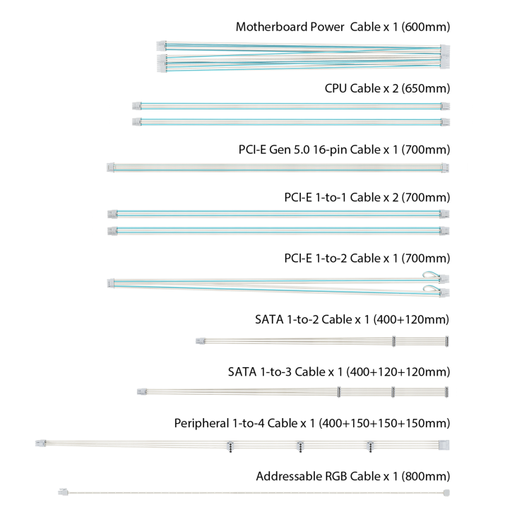 ROG Strix 1000W Gold Aura Snow Edition cable line-up