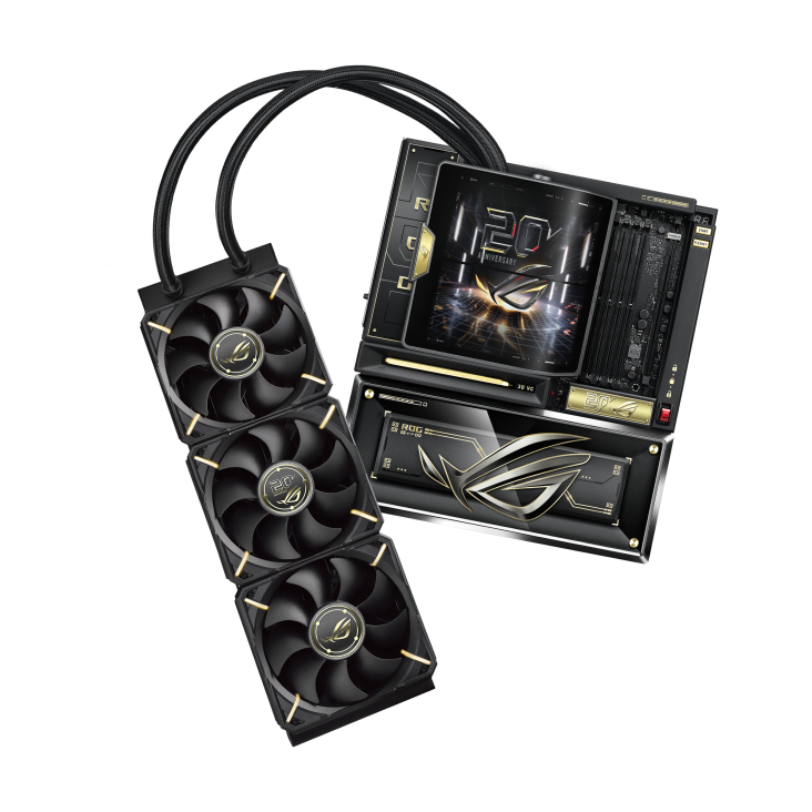 ROG CROSSHAIR X870E EDITION 20 with ROG RYUJIN 360 EDITION 20 front view