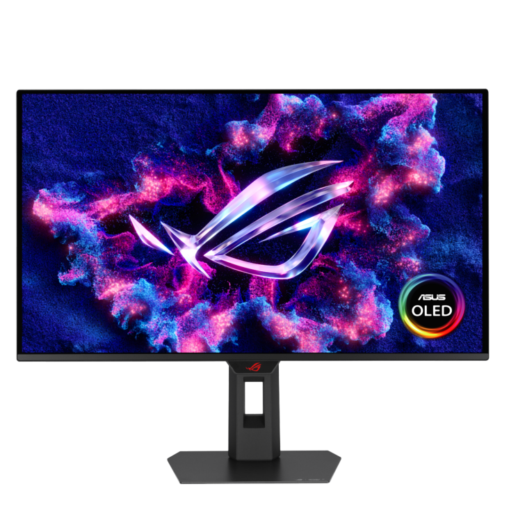 ROG Strix OLED XG27ACDMSR front view with OLED logo