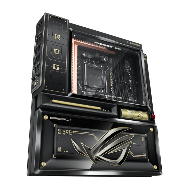 ROG CROSSHAIR X870E EDITION 20 front view, tilted 45 degrees