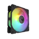 TUF Gaming TR120 ARGB Fan Black 45 degree shot with aura lighting