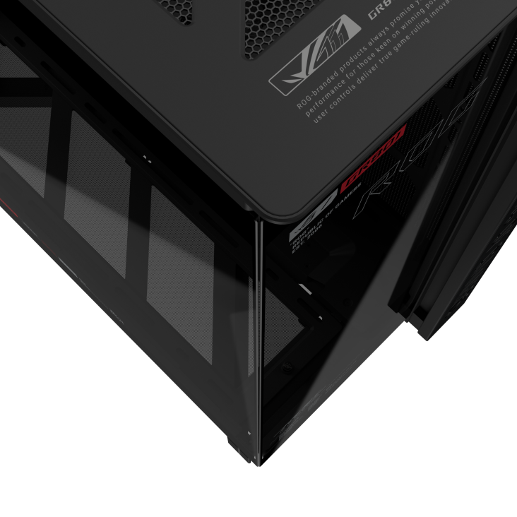 Top corner detail of ROG Cronox Dual TG Black with ROG branding