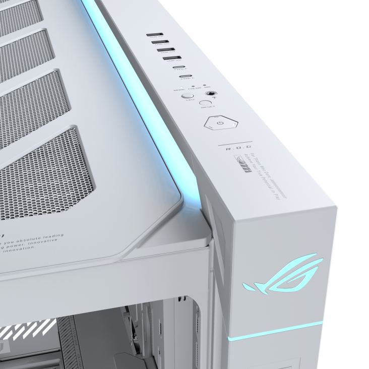 ROG Cronox Dual TG White top panel with ambient lighting highlighted