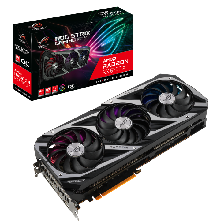ROG-STRIX-RX6700XT-O12G-GAMING graphics card and packaging