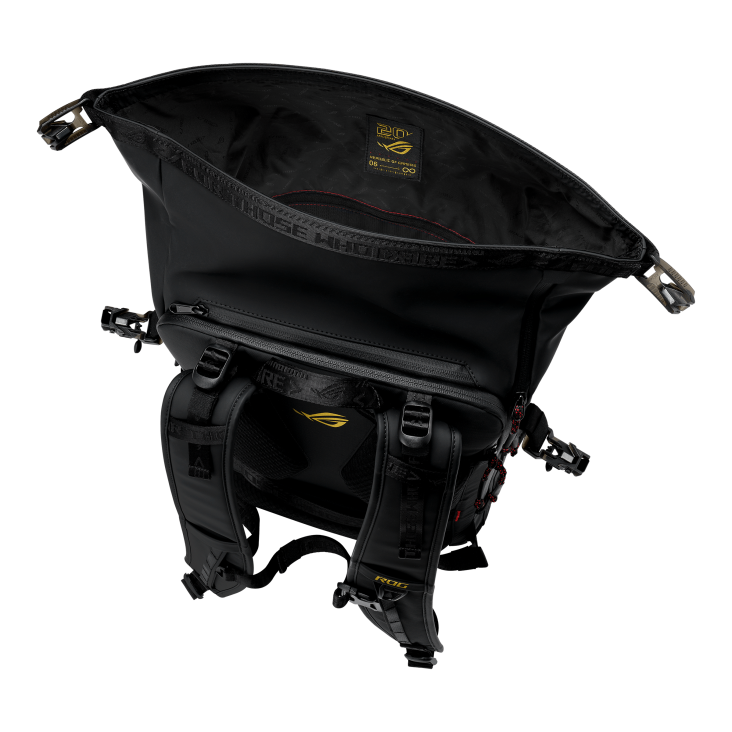Open black ROG backpack