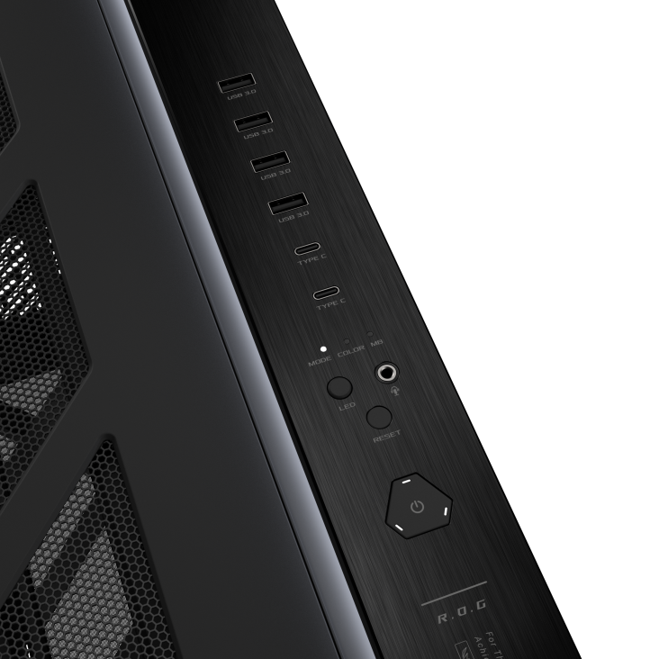 ROG Cronox Dual TG Black front I/O panel close-up
