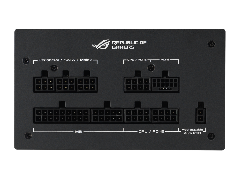 Front of ROG Strix 750W Gold Aura Edition with connector