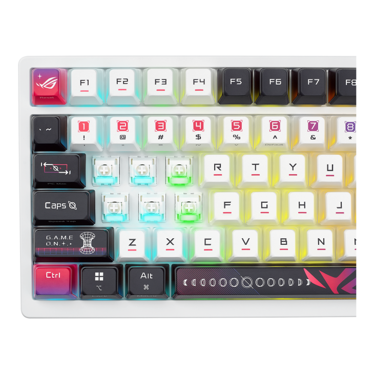 ROG Azoth X – focus front view with WASD keycaps removed
