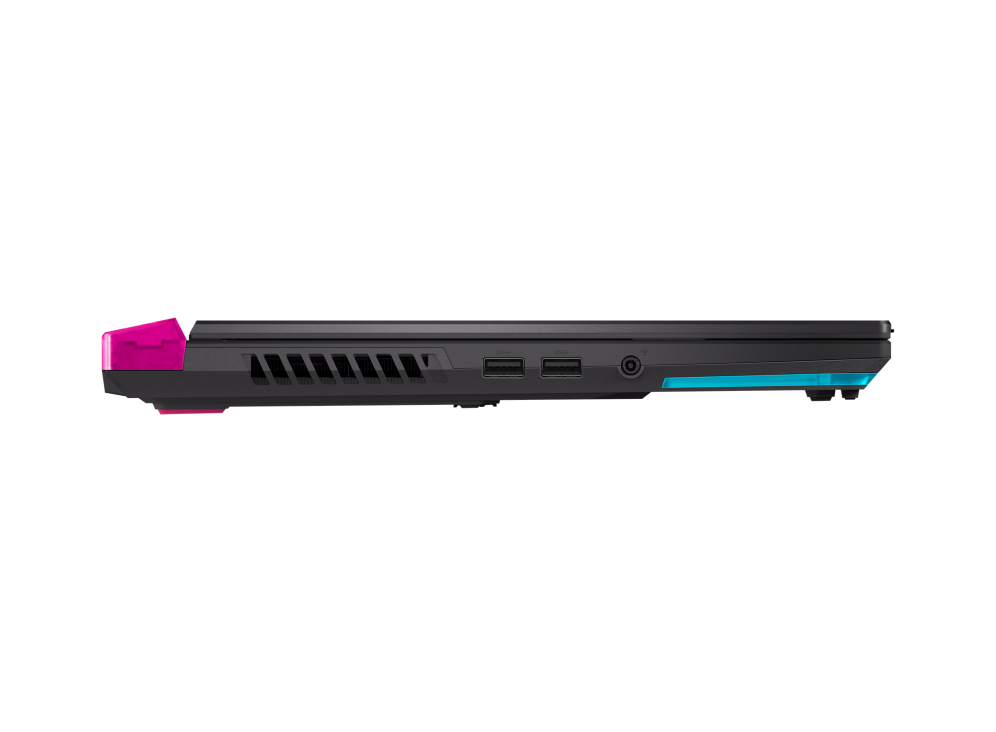 Profile view of the left side of the Strix G15, with emphasis on the headsphone jack and dual USB Type-A ports