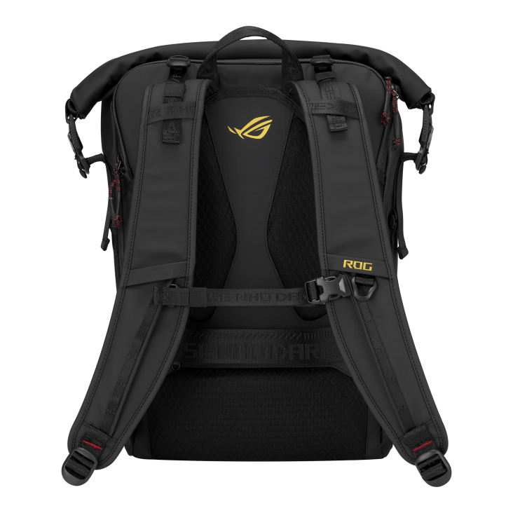 Black ROG backpack with zippered side pocket