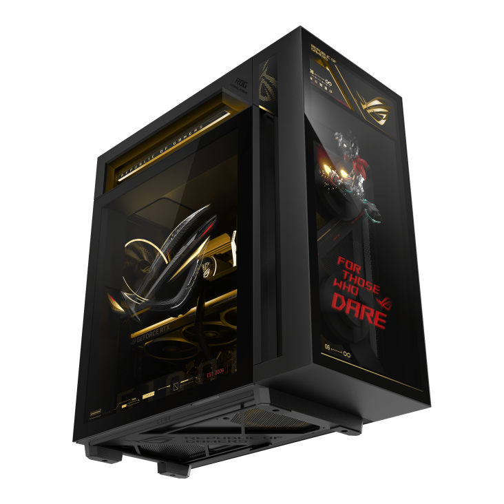 ROG G1000 (2026) GM1000 edition 20 A hovering ROG logo is projected from the fan, with a joystick on the left glass