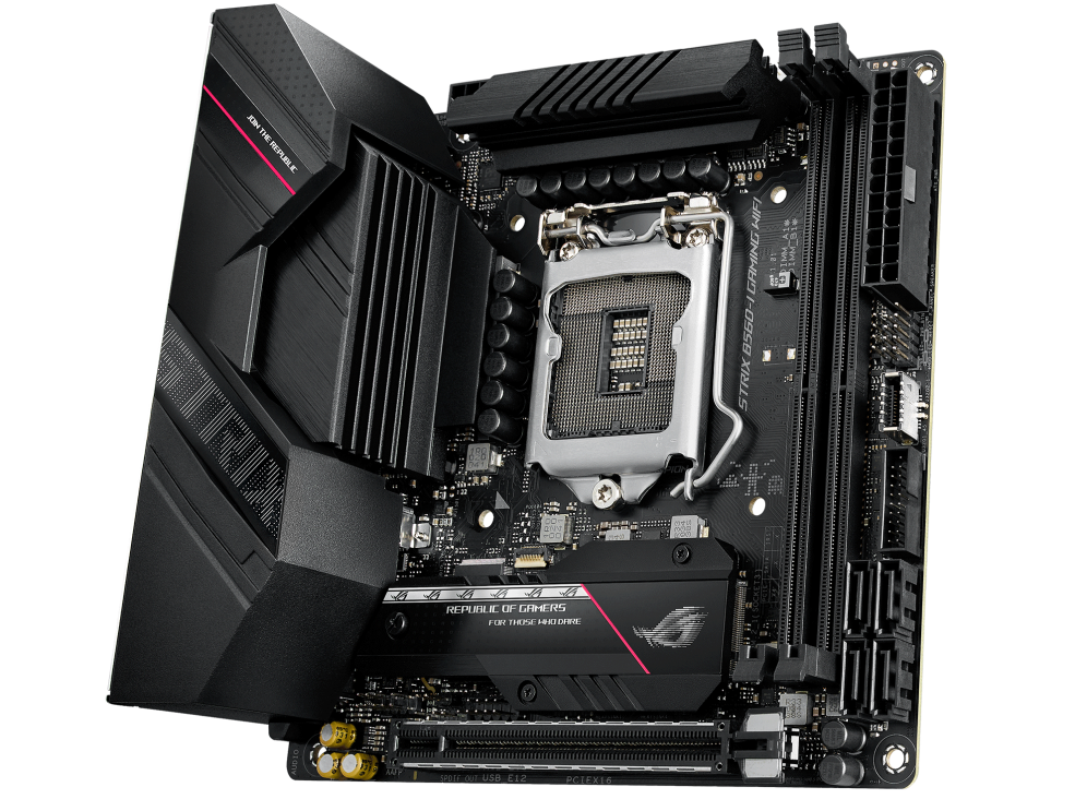 ROG STRIX B560-I GAMING WIFI angled view from right