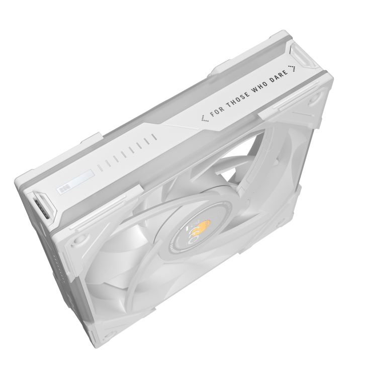 ROG Eurux GR120 ARGB Fan White top down angle view with ROG pattern and lighting area