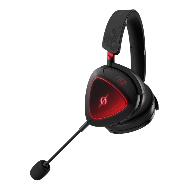 gaming headset - side view with boom microphone and red RGB lighting