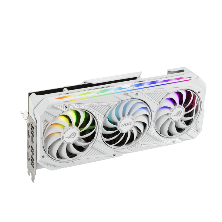 ROG-STRIX-RTX3070-O8G-WHITE-V2 graphics card, hero shot from the front side