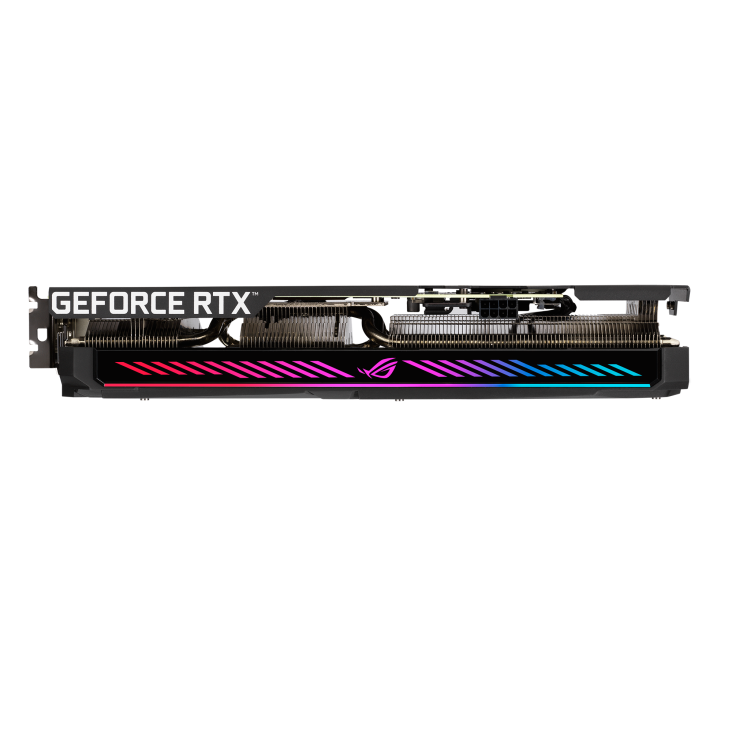 ROG Strix GeForce RTX™ 3050 graphics card, top view, highlighting the ARGB element