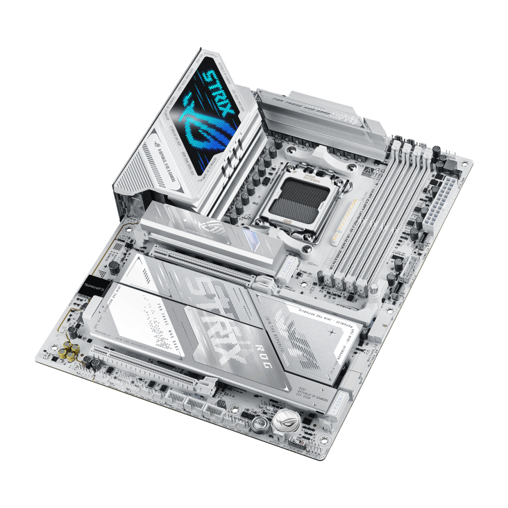 ROG Strix X870E-A Gaming WiFi7 Neo Strix X870E-A Neo top-down view, 45 degrees