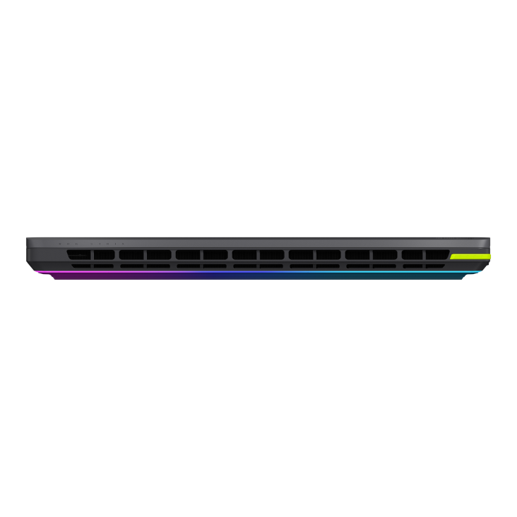 Front view of the Strix G18, with laptop closed and the rear vents visible